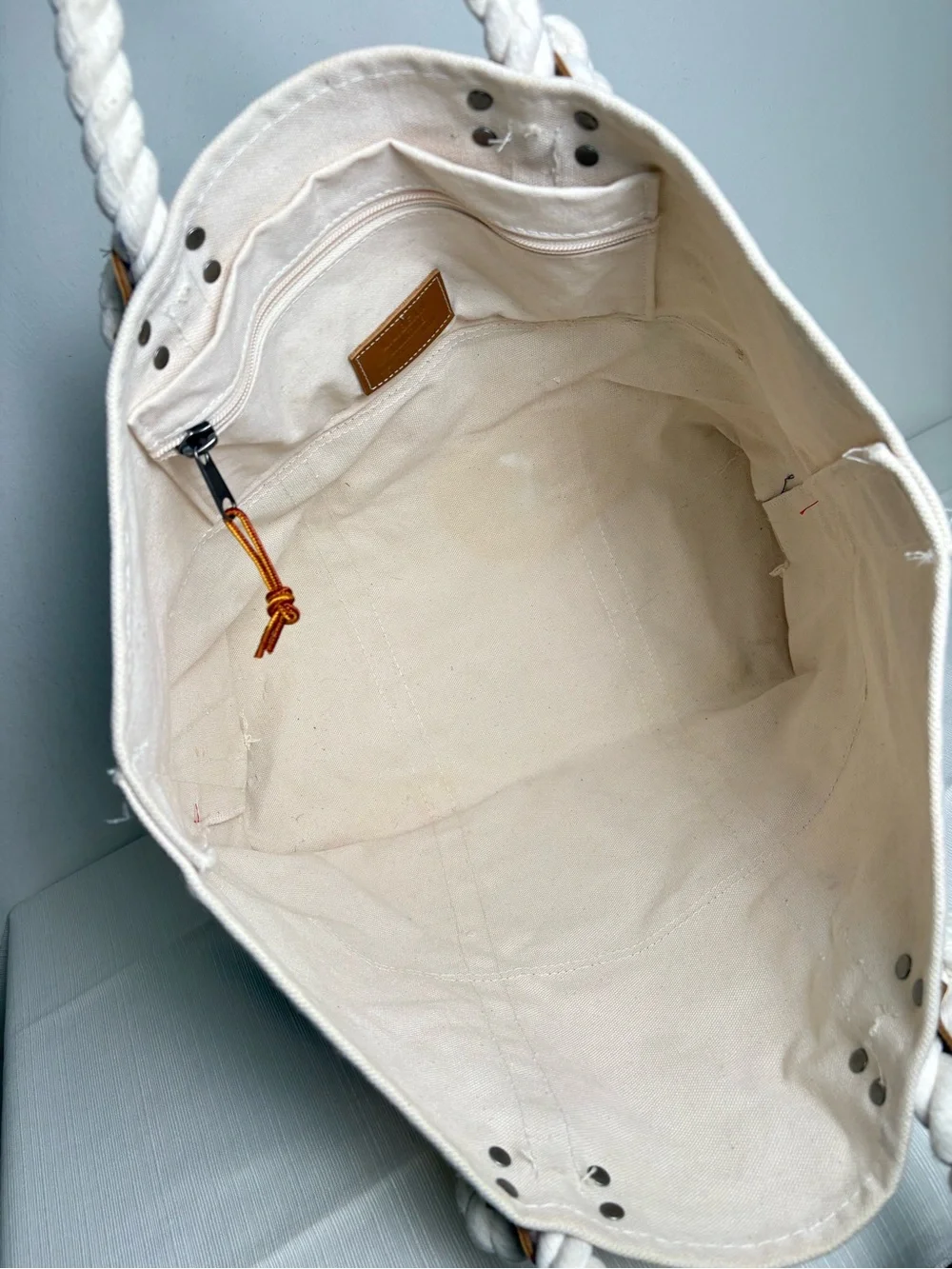 L.L. BEAN Signature Boat & Tote Canvas Bag w Rope & Leather Handles Nautical